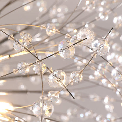 Grote sputnik kroonluchter met vuurwerk design en kristal effect in messing of chroom – luxe hanglamp 100 cm
