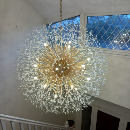 Grote sputnik kroonluchter met vuurwerk design en kristal effect in messing of chroom – luxe hanglamp 100 cm