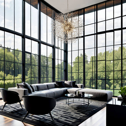 Grote sputnik kroonluchter met vuurwerk design en kristal effect in messing of chroom – luxe hanglamp 100 cm