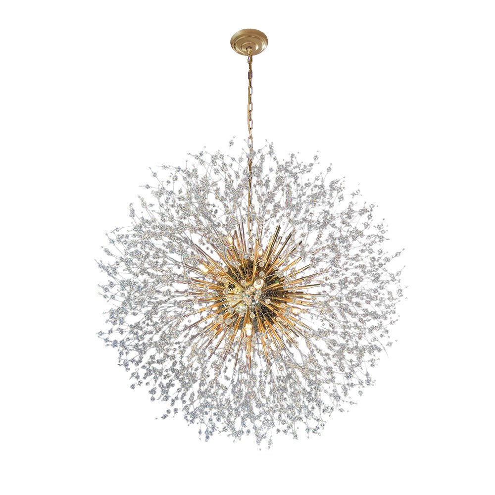 Grote sputnik kroonluchter met vuurwerk design en kristal effect in messing of chroom – luxe hanglamp 100 cm