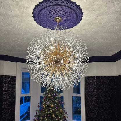 Grote sputnik kroonluchter met vuurwerk design en kristal effect in messing of chroom – luxe hanglamp 100 cm