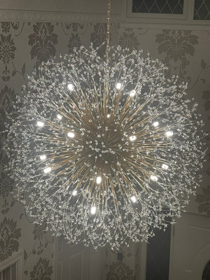 Grote sputnik kroonluchter met vuurwerk design en kristal effect in messing of chroom – luxe hanglamp 100 cm