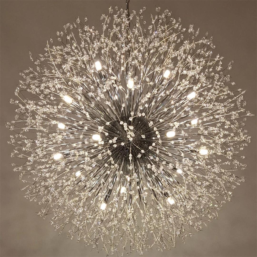 Grote sputnik kroonluchter met vuurwerk design en kristal effect in messing of chroom – luxe hanglamp 100 cm