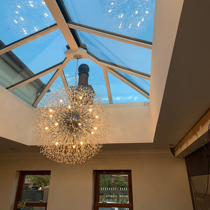 Grote sputnik kroonluchter met vuurwerk design en kristal effect in messing of chroom – luxe hanglamp 100 cm