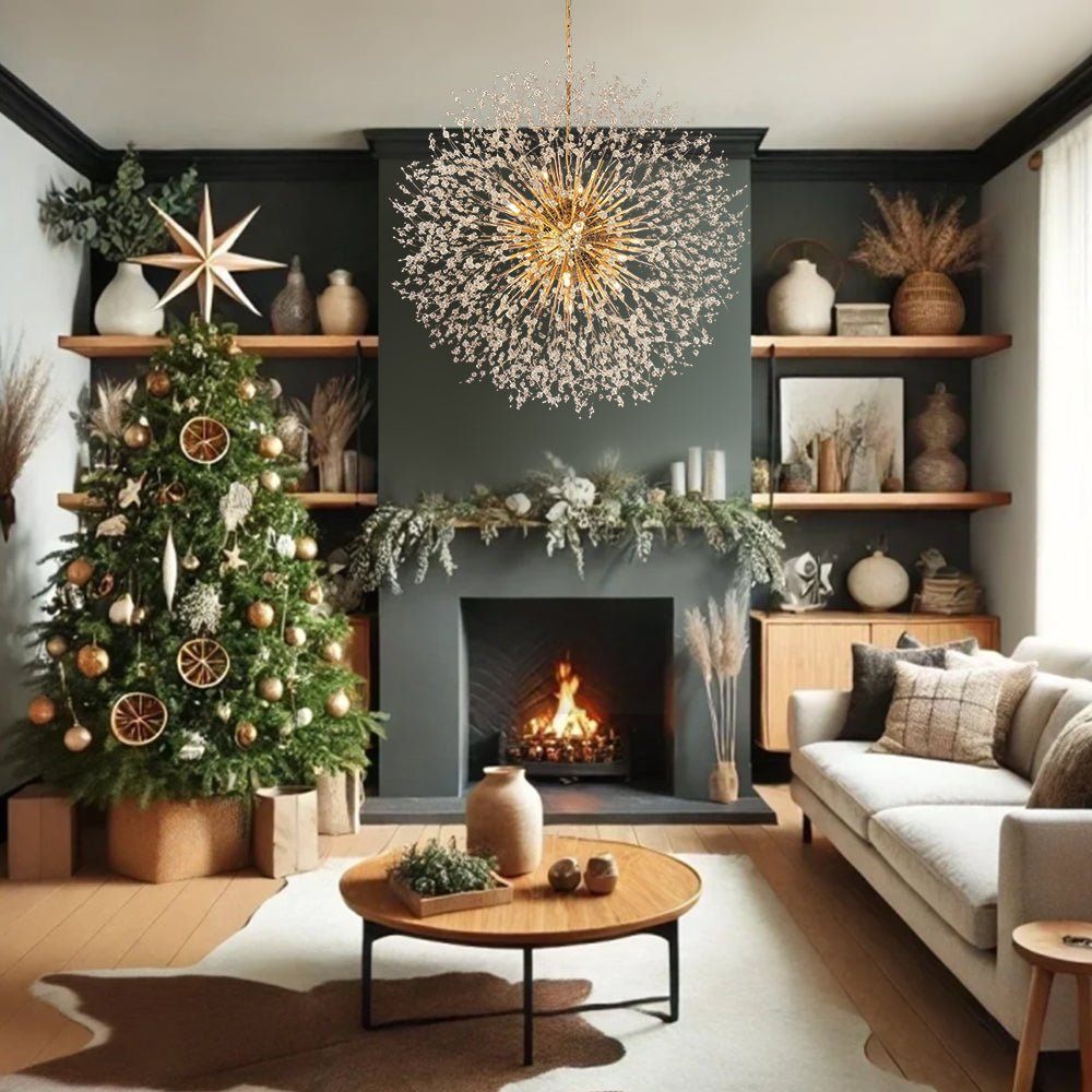 Grote sputnik kroonluchter met vuurwerk design en kristal effect in messing of chroom – luxe hanglamp 100 cm