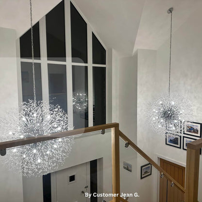 Grote sputnik kroonluchter met vuurwerk design en kristal effect in messing of chroom – luxe hanglamp 100 cm