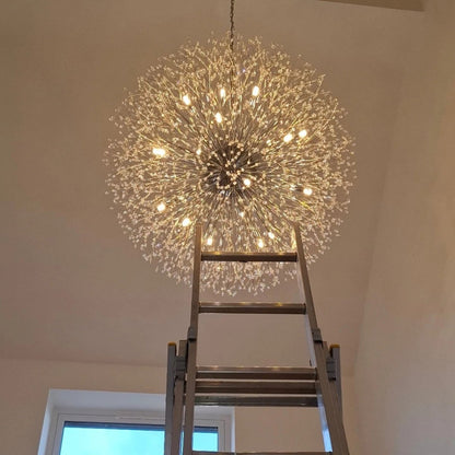 Grote sputnik kroonluchter met vuurwerk design en kristal effect in messing of chroom – luxe hanglamp 100 cm