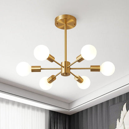 Moderne sputnik kroonluchter met 6 armen in messing – minimalistische design hanglamp zonder glazen kap