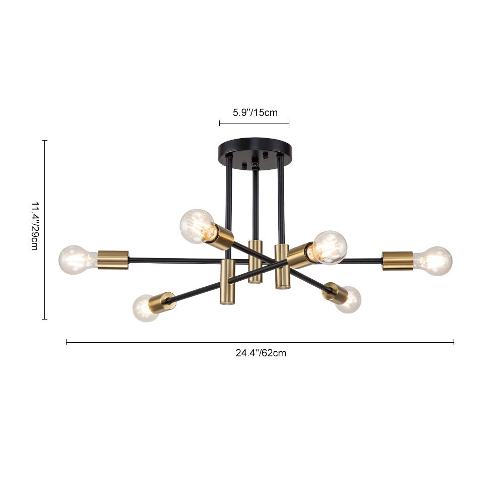 Plafondlamp Sputnik 6 of 8-Lichts Zwart Metaal 62-103cm Retro Modern Woonkamer Dimbaar