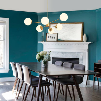 Moderne sputnik kroonluchter met opaal glazen bollen in goud of zwart – dimbare design hanglamp 6 8 of 12 lichtpunten