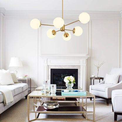 Moderne sputnik kroonluchter met opaal glazen bollen in goud of zwart – dimbare design hanglamp 6 8 of 12 lichtpunten