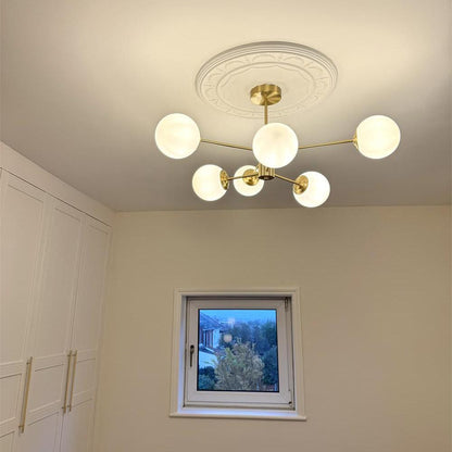 Moderne sputnik kroonluchter met opaal glazen bollen in goud of zwart – dimbare design hanglamp 6 8 of 12 lichtpunten