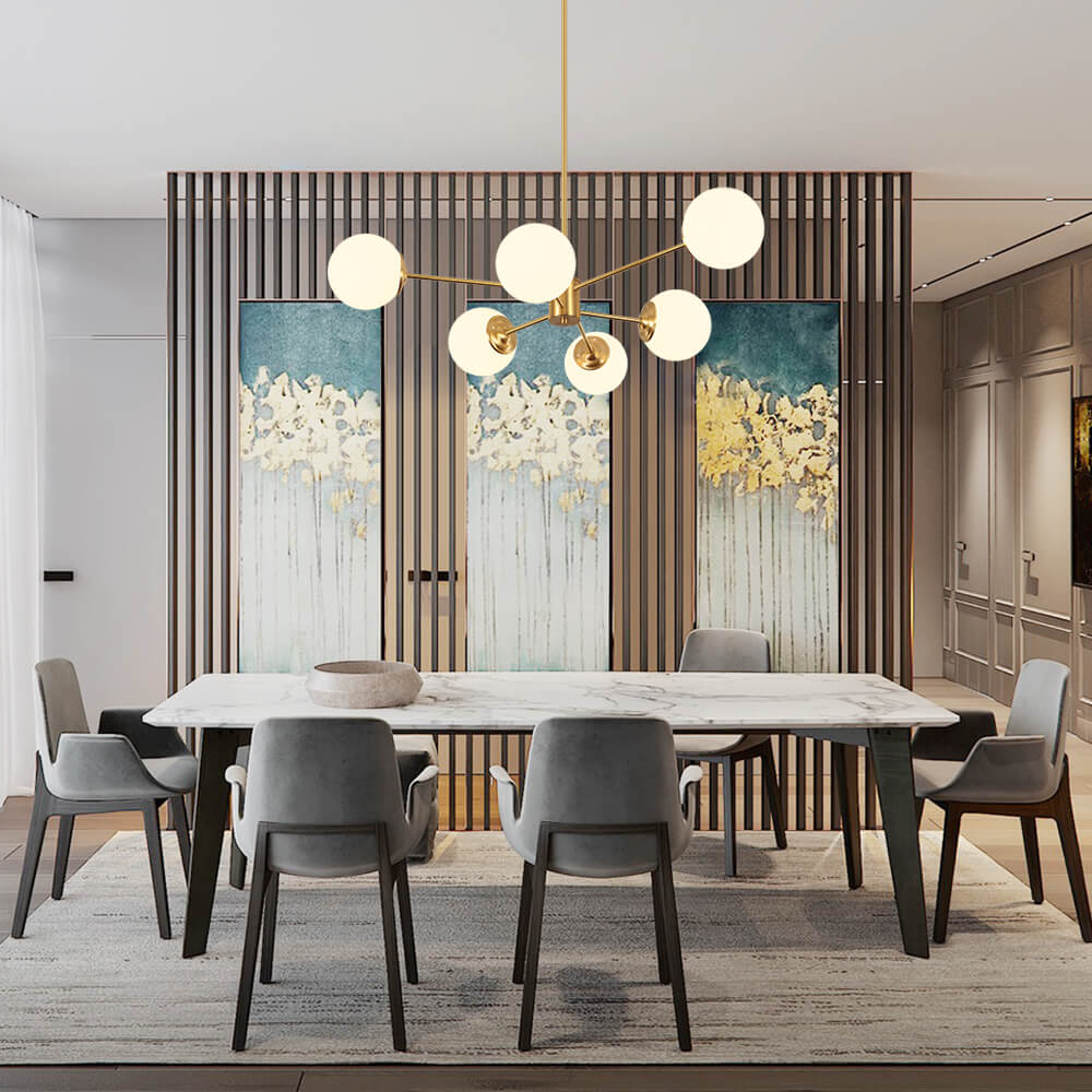 Moderne sputnik kroonluchter met opaal glazen bollen in goud of zwart – dimbare design hanglamp 6 8 of 12 lichtpunten