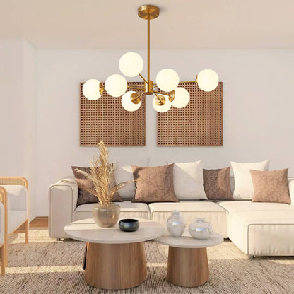 Moderne sputnik kroonluchter met opaal glazen bollen in goud of zwart – dimbare design hanglamp 6 8 of 12 lichtpunten