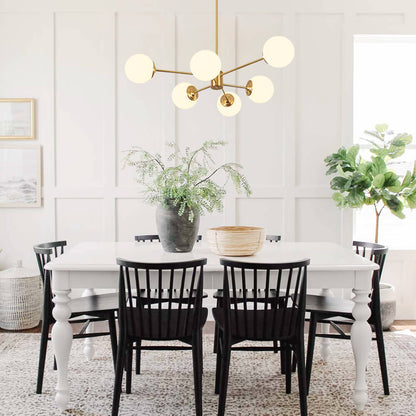 Moderne sputnik kroonluchter met opaal glazen bollen in goud of zwart – dimbare design hanglamp 6 8 of 12 lichtpunten