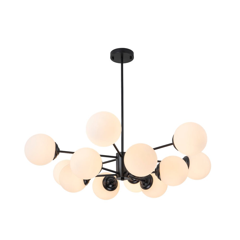 Moderne sputnik kroonluchter met opaal glazen bollen in goud of zwart – dimbare design hanglamp 6 8 of 12 lichtpunten