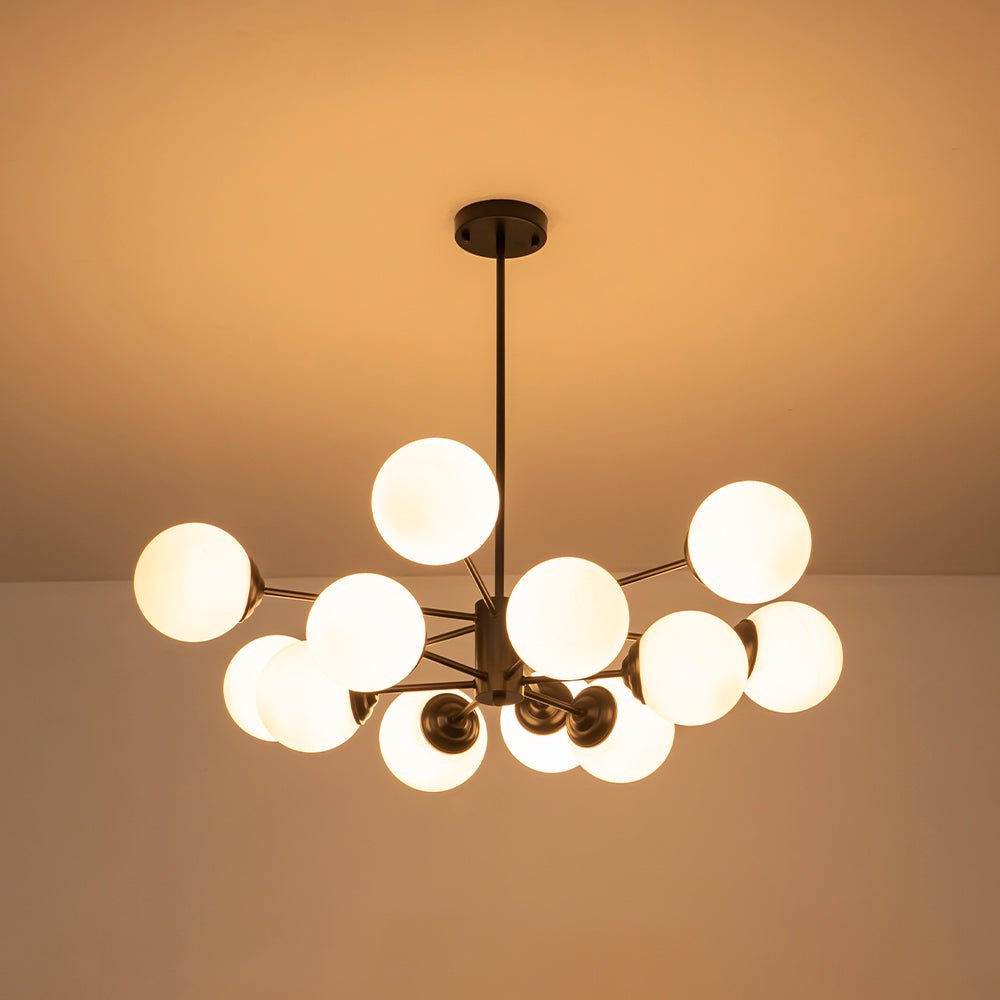 Moderne sputnik kroonluchter met opaal glazen bollen in goud of zwart – dimbare design hanglamp 6 8 of 12 lichtpunten