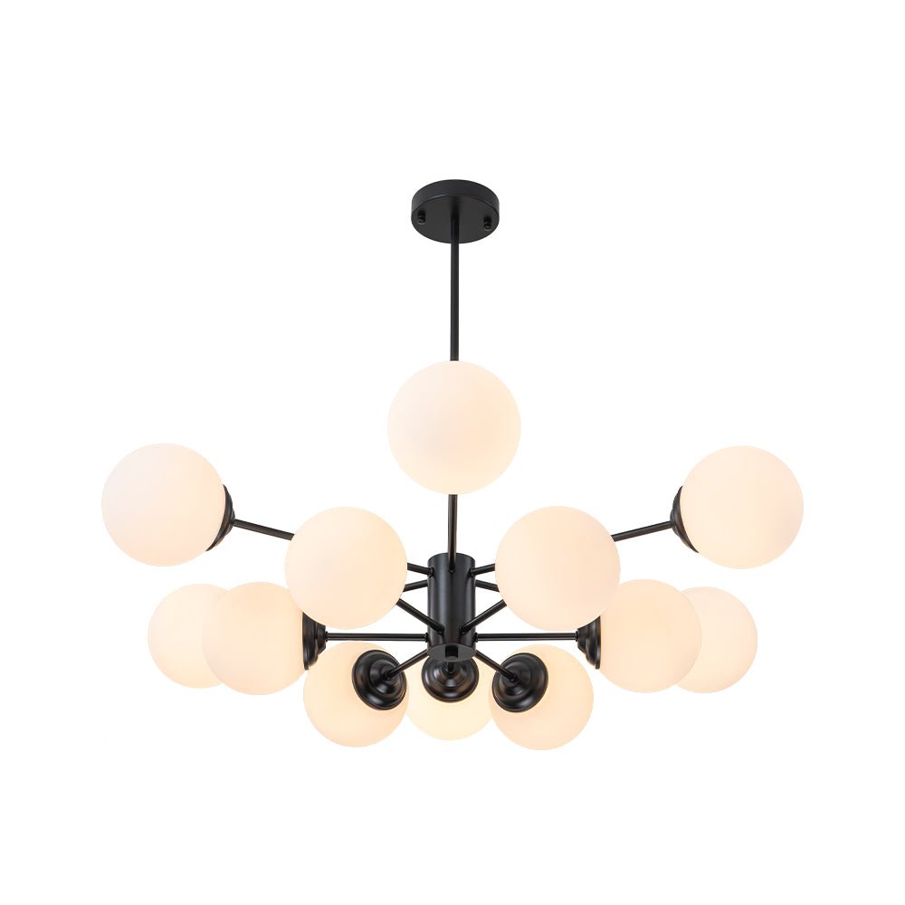 Moderne sputnik kroonluchter met opaal glazen bollen in goud of zwart – dimbare design hanglamp 6 8 of 12 lichtpunten