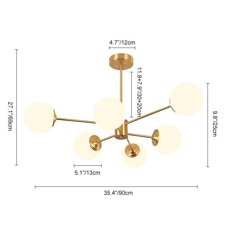 Moderne sputnik kroonluchter met opaal glazen bollen in goud of zwart – dimbare design hanglamp 6 8 of 12 lichtpunten