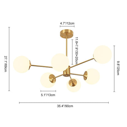 Moderne sputnik kroonluchter met opaal glazen bollen in goud of zwart – dimbare design hanglamp 6 8 of 12 lichtpunten