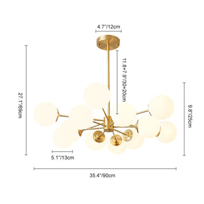 Moderne sputnik kroonluchter met opaal glazen bollen in goud of zwart – dimbare design hanglamp 6 8 of 12 lichtpunten