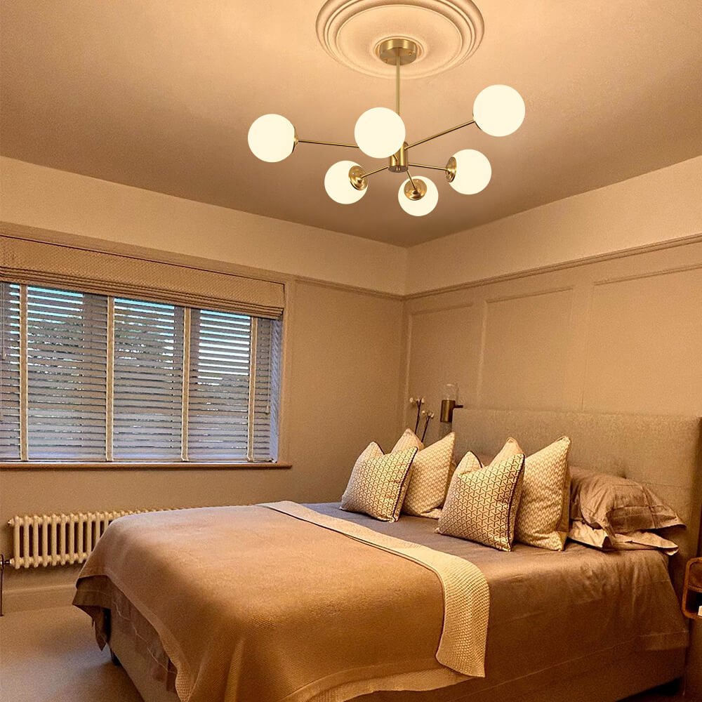 Moderne sputnik kroonluchter met opaal glazen bollen in goud of zwart – dimbare design hanglamp 6 8 of 12 lichtpunten