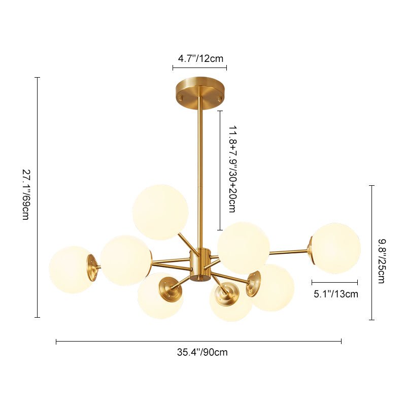 Moderne sputnik kroonluchter met opaal glazen bollen in goud of zwart – dimbare design hanglamp 6 8 of 12 lichtpunten