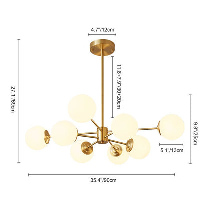 Moderne sputnik kroonluchter met opaal glazen bollen in goud of zwart – dimbare design hanglamp 6 8 of 12 lichtpunten