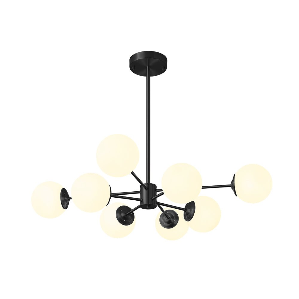 Moderne sputnik kroonluchter met opaal glazen bollen in goud of zwart – dimbare design hanglamp 6 8 of 12 lichtpunten