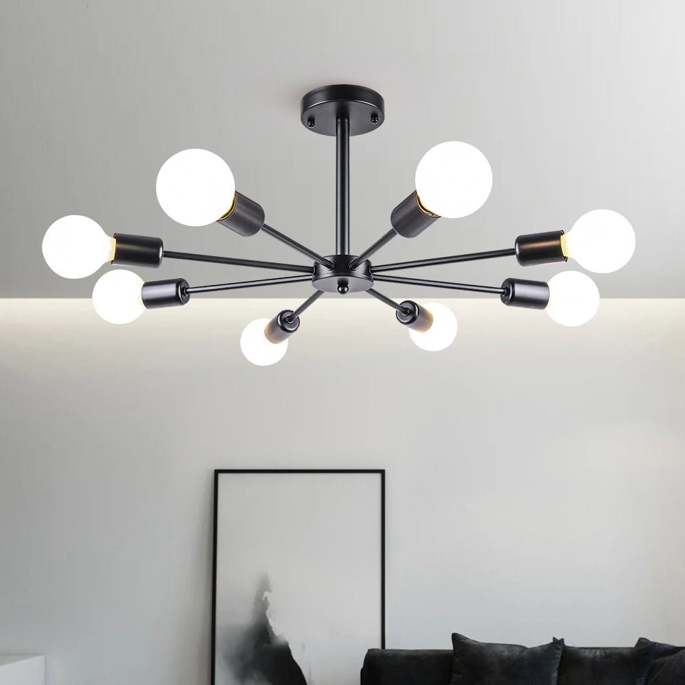 Moderne sputnik plafondlamp met 8 armen in zwart messing chroom of nikkel – semi flush design 60 cm