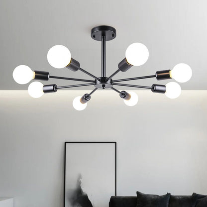 Moderne sputnik plafondlamp met 8 armen in zwart messing chroom of nikkel – semi flush design 60 cm