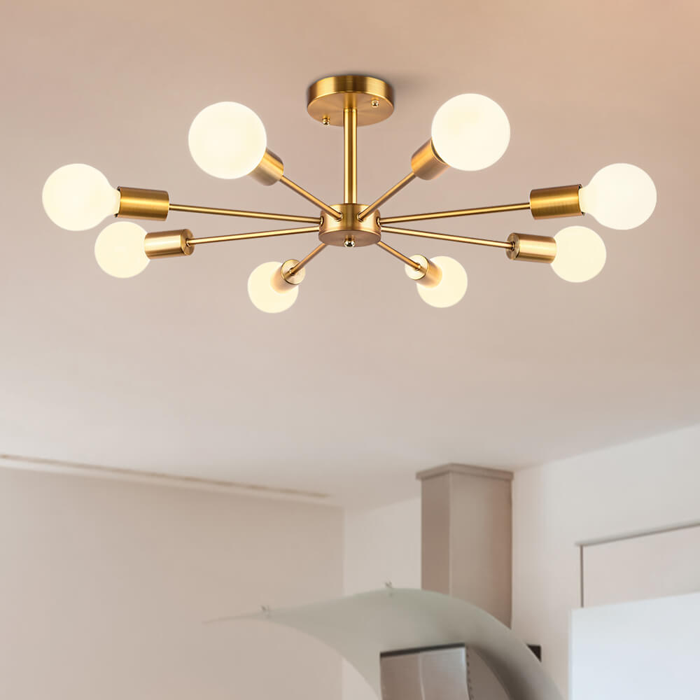 Moderne sputnik plafondlamp met 8 armen in zwart messing chroom of nikkel – semi flush design 60 cm