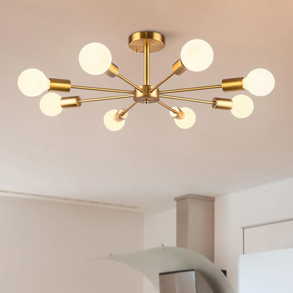 Moderne sputnik plafondlamp met 8 armen in zwart messing chroom of nikkel – semi flush design 60 cm
