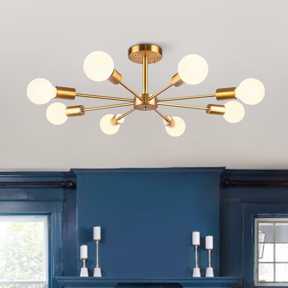Moderne sputnik plafondlamp met 8 armen in zwart messing chroom of nikkel – semi flush design 60 cm