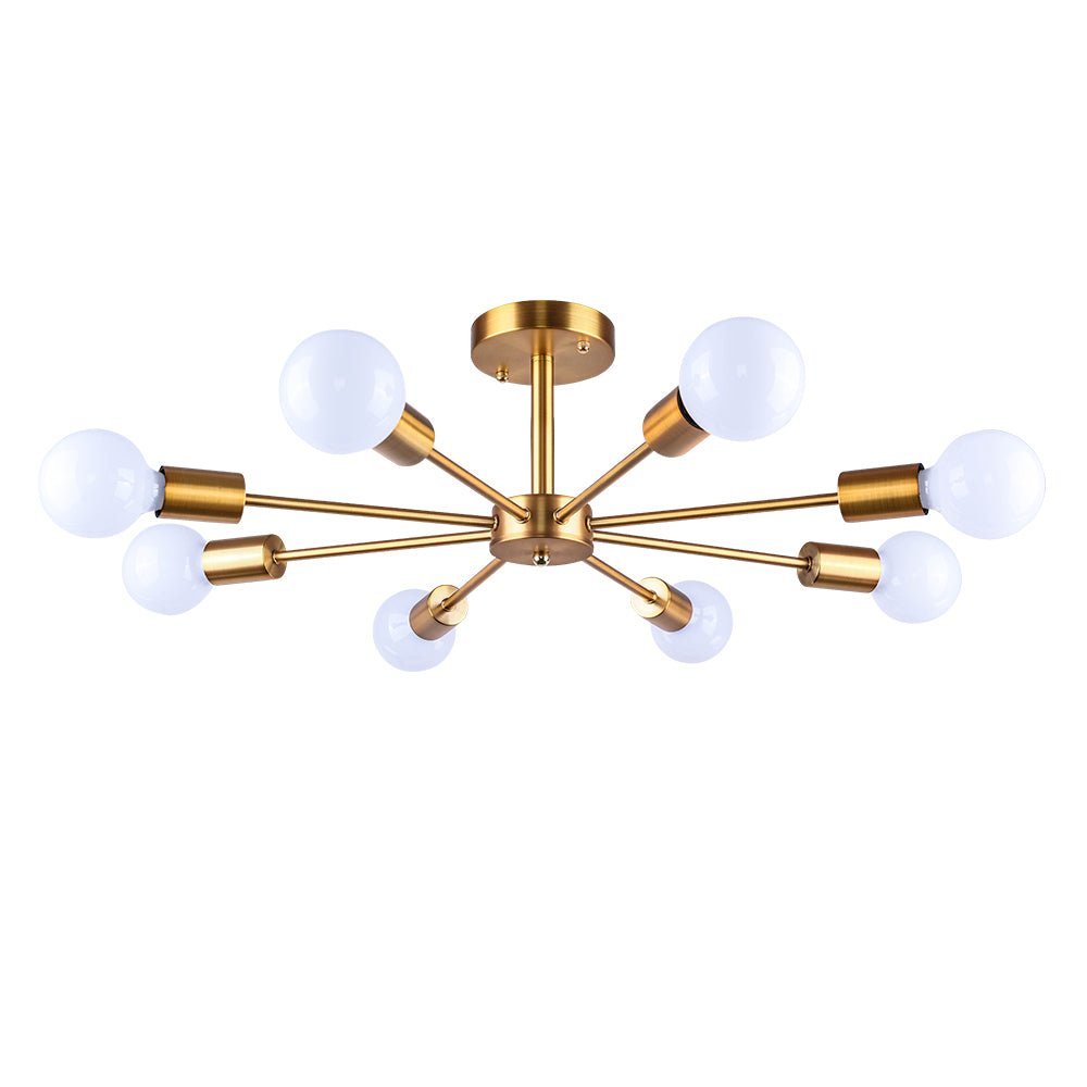 Moderne sputnik plafondlamp met 8 armen in zwart messing chroom of nikkel – semi flush design 60 cm