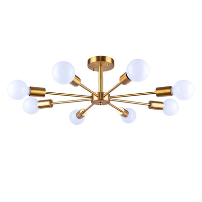 Moderne sputnik plafondlamp met 8 armen in zwart messing chroom of nikkel – semi flush design 60 cm
