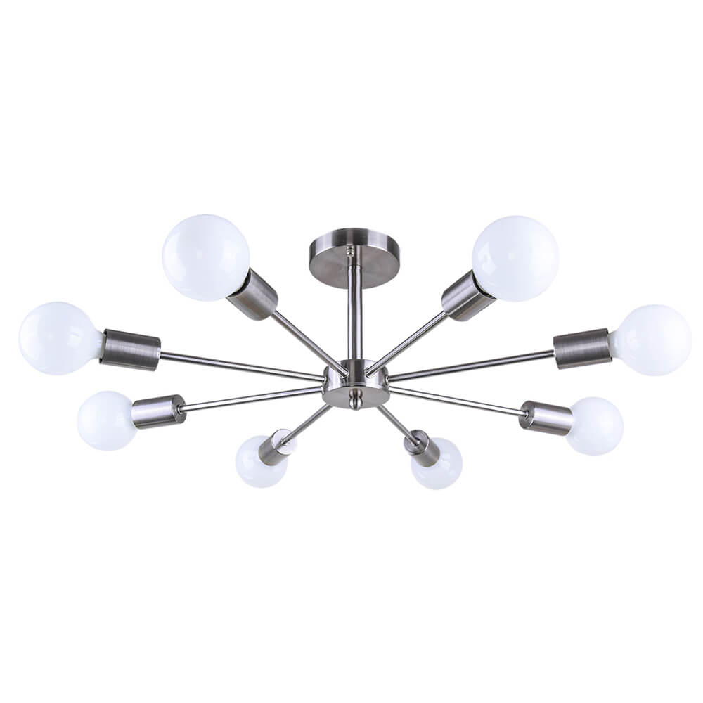 Moderne sputnik plafondlamp met 8 armen in zwart messing chroom of nikkel – semi flush design 60 cm