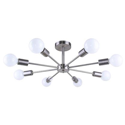 Moderne sputnik plafondlamp met 8 armen in zwart messing chroom of nikkel – semi flush design 60 cm