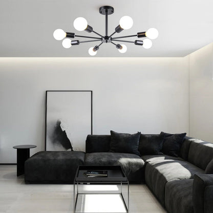 Moderne sputnik plafondlamp met 8 armen in zwart messing chroom of nikkel – semi flush design 60 cm