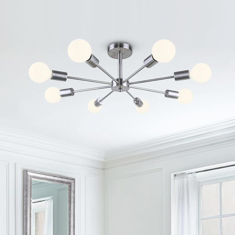 Moderne sputnik plafondlamp met 8 armen in zwart messing chroom of nikkel – semi flush design 60 cm