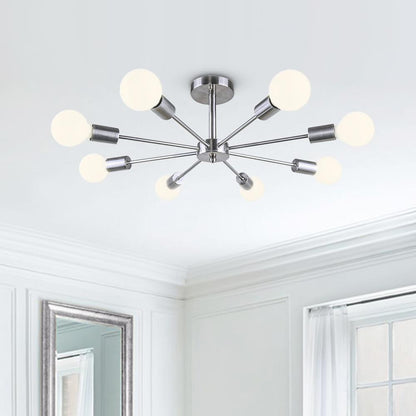 Moderne sputnik plafondlamp met 8 armen in zwart messing chroom of nikkel – semi flush design 60 cm