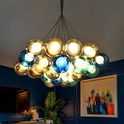 Moderne cluster hanglamp met multicolor glazen bollen – design kroonluchter met 12 19 25 of 50 lichtpunten