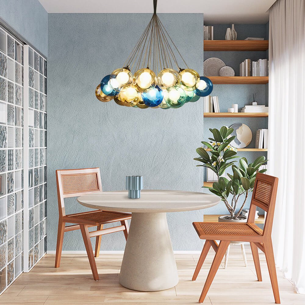 Moderne cluster hanglamp met multicolor glazen bollen – design kroonluchter met 12 19 25 of 50 lichtpunten