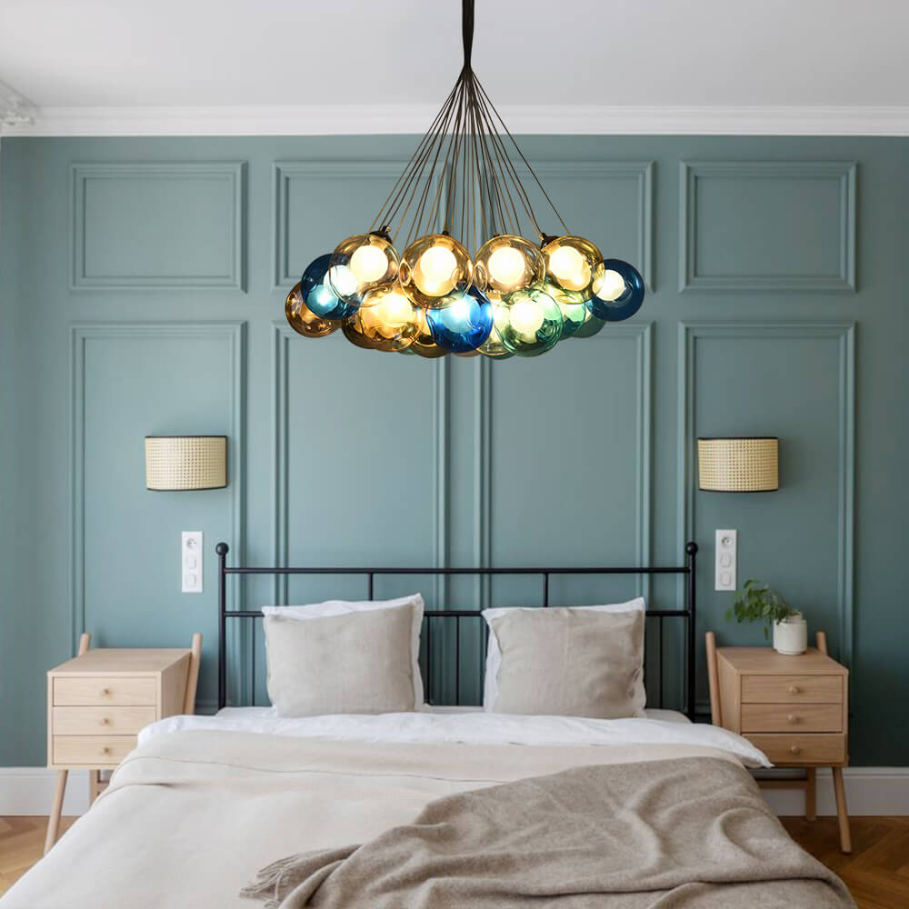 Moderne cluster hanglamp met multicolor glazen bollen – design kroonluchter met 12 19 25 of 50 lichtpunten