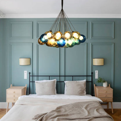 Moderne cluster hanglamp met multicolor glazen bollen – design kroonluchter met 12 19 25 of 50 lichtpunten