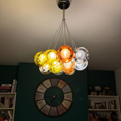 Moderne cluster hanglamp met multicolor glazen bollen – design kroonluchter met 12 19 25 of 50 lichtpunten