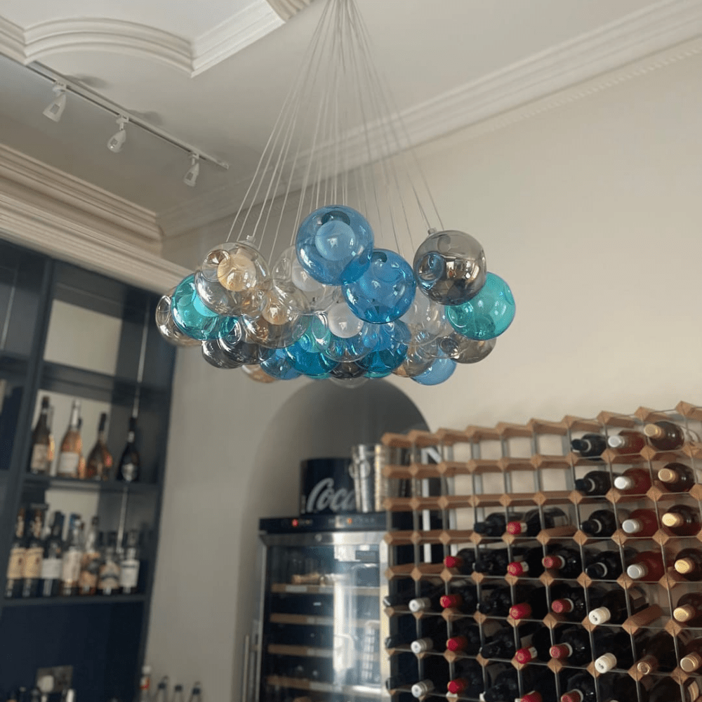 Moderne cluster hanglamp met multicolor glazen bollen – design kroonluchter met 12 19 25 of 50 lichtpunten