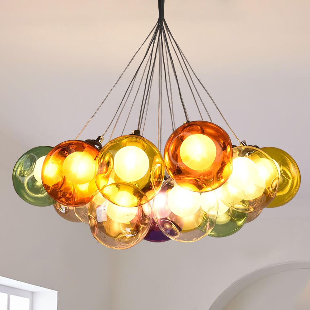 Moderne cluster hanglamp met multicolor glazen bollen – design kroonluchter met 12 19 25 of 50 lichtpunten