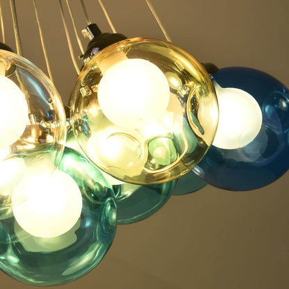 Moderne cluster hanglamp met multicolor glazen bollen – design kroonluchter met 12 19 25 of 50 lichtpunten