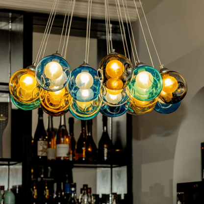 Moderne cluster hanglamp met multicolor glazen bollen – design kroonluchter met 12 19 25 of 50 lichtpunten